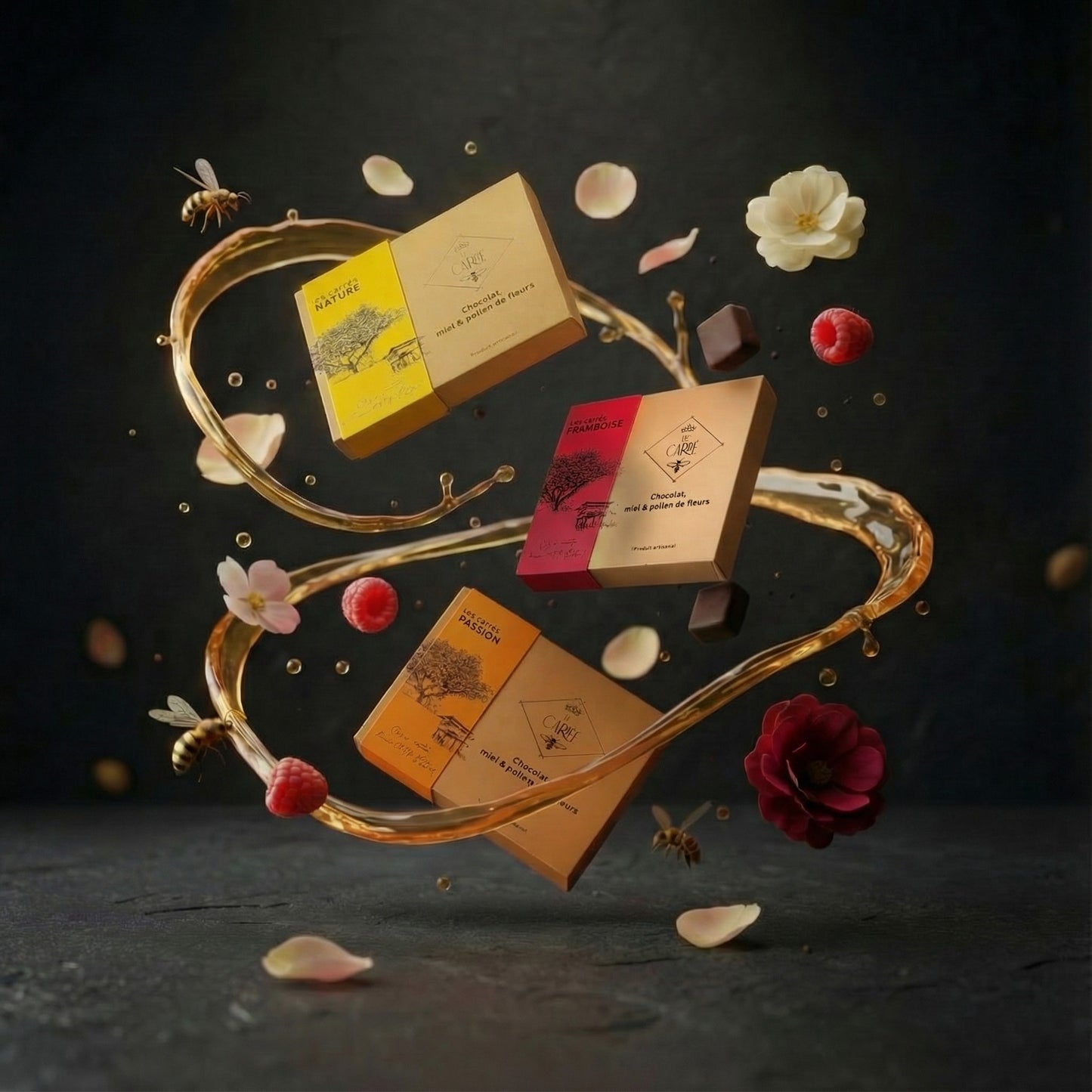 Carrés de chocolat miel & pollen - saveur Passion